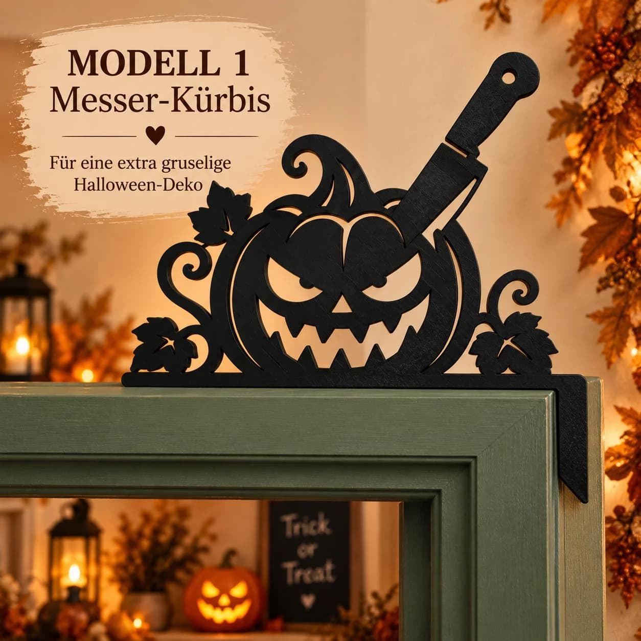 Gruselige Kürbis Türdeko Foto 1