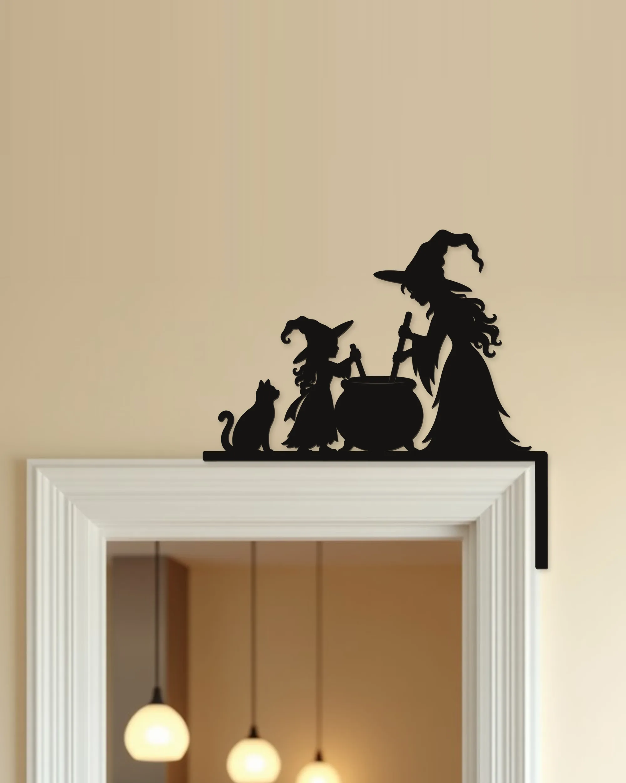 Halloween Türdeko Hexe & Hexenkind am Kessel